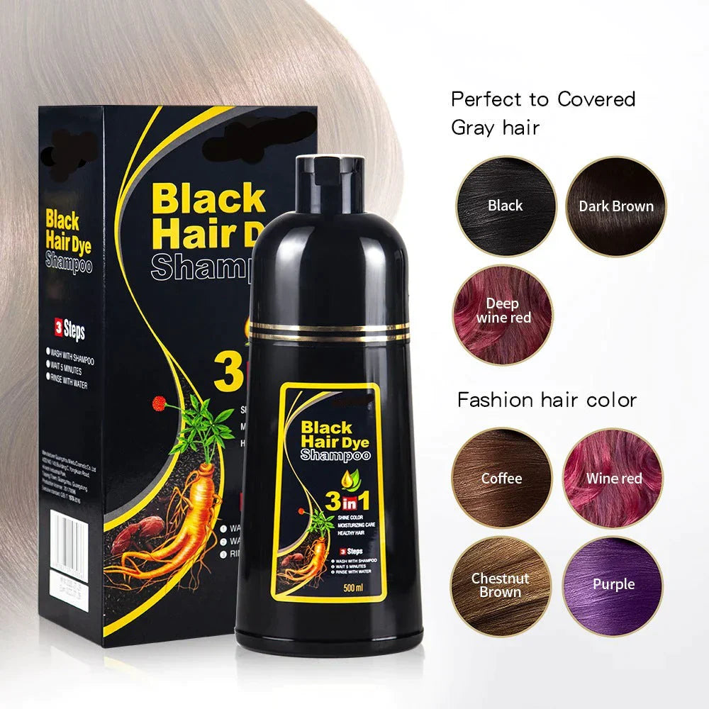 🎉500ML / Bottle🎁3-IN-1 BLACK HAIR DYE SHAMPOO (AYURVEDIC NO SIDE EFFECT)